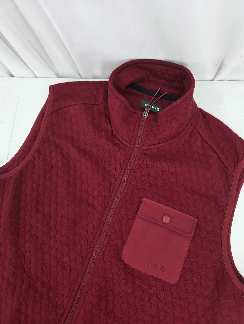 Orvis Full‎ Zip Quilted Vest Organic Cotton Men's Size Large Red Maroon 3JH0.